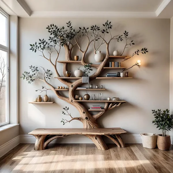 Handcrafted Tree Branch Shelf - Nature-Inspired Art & Storage