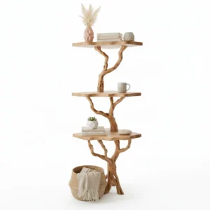 Corner Tree Floating Bookshelf - Handcrafted Driftwood & Solid Wood Shelf