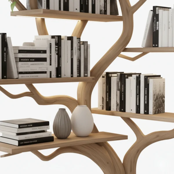 Floating Tree Bookshelf – Wall-Mounted Solid Walnut Wood Bookcase