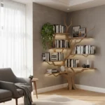 Floating Tree Bookshelf – Wall-Mounted Solid Walnut Wood Bookcase