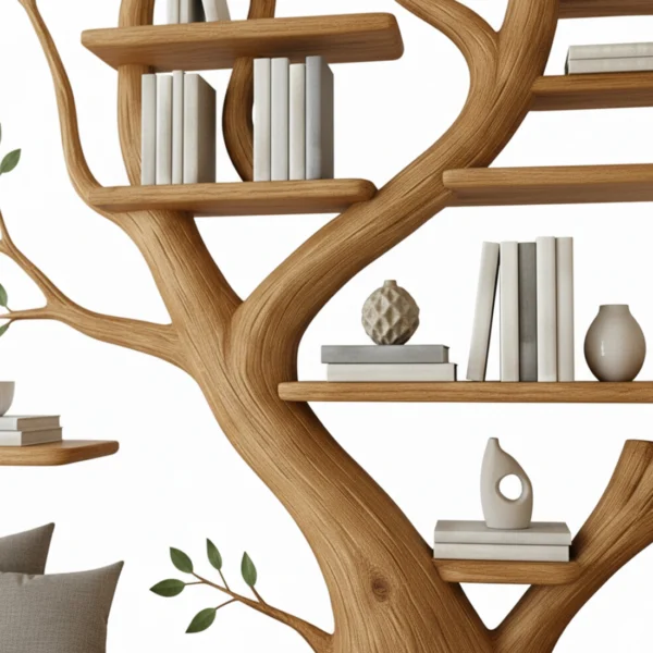 Handcrafted Tree Bookshelf & Bench Set