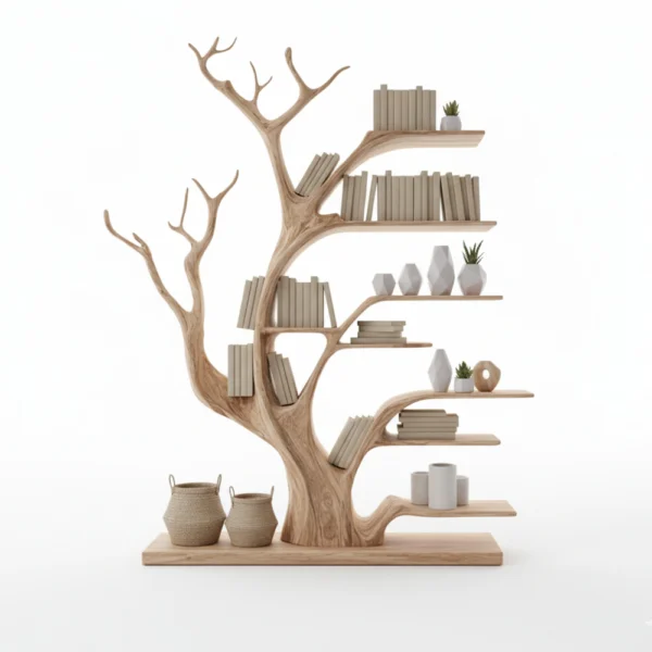 Handcrafted Tree Bookshelf Wall Mounted Live Edge