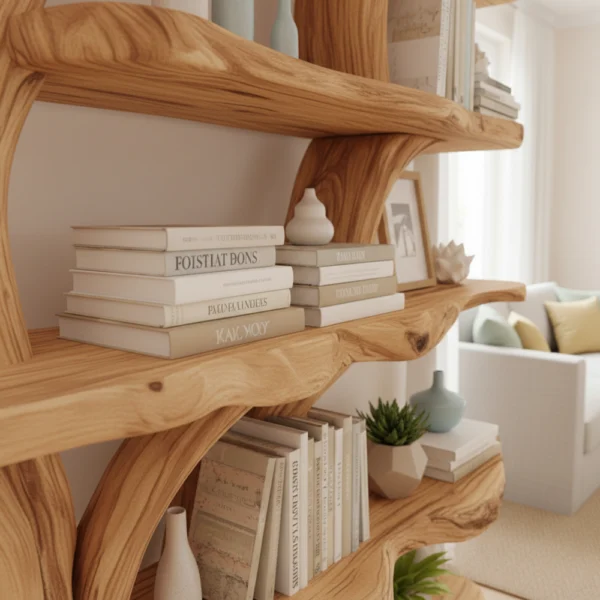 Handcrafted Tree Branch Bookshelf - Solid Wood Tree Branch Wall Shelf