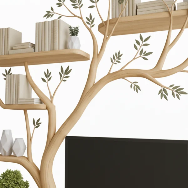 Handmade Tree-Shaped Desk - Solid Wood Workspace with Floating Shelves