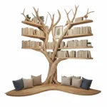 Rustic Tree Branch Floating Corner Shelf with L-Shaped Bench