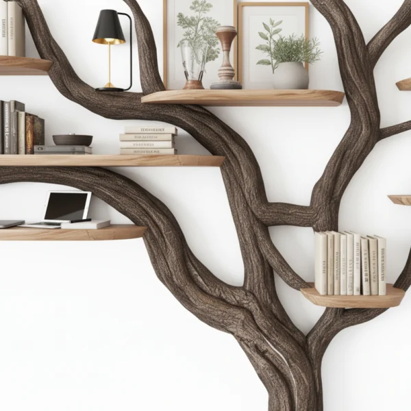 Tree Bookshelf - Handcrafted Solid Wood Wall-Mounted Bookcase