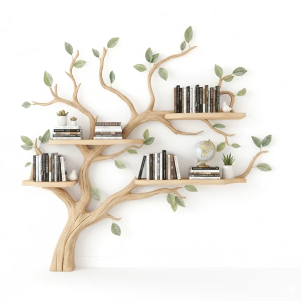 Tree Bookshelf - Handcrafted Wooden Wall Shelf with Natural Branch Design