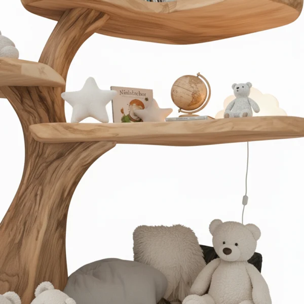 Tree Shaped Bookshelf Natural Wood - Handmade Wooden Wall Shelf with Artistic Branch Design