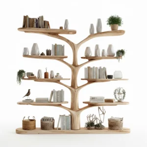 Tree-Shaped Wooden Shelf - Multi-Level Montessori Bookcase