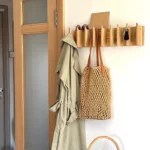 Architectural Oak Wood Accordion Wall Rack - Scandinavian Coat Hook & Key Holder