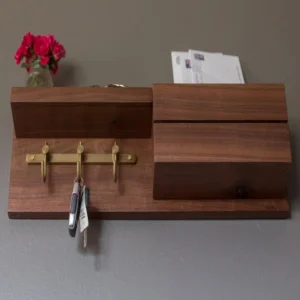 Elegant Mail Shelf and Key Hooks Solid Walnut Entryway Organizer