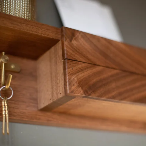 Elegant Mail Shelf and Key Hooks Solid Walnut Entryway Organizer2