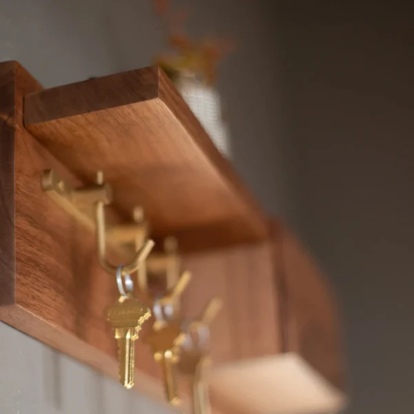 Elegant Mail Shelf and Key Hooks Solid Walnut Entryway Organizer