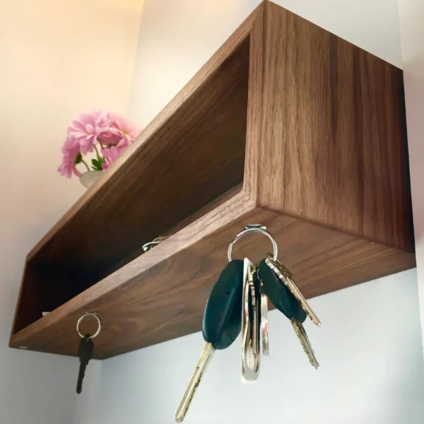 Hidden Magnetic Key Rack Continuous Grain Solid Walnut