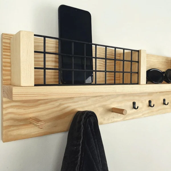 Modern Farmhouse Entryway Organizer with Wire Baskets & Key Holder