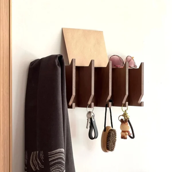 Modern Mail & Key Holder Walnut Wood Entryway Organizer