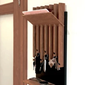 Modern Oak & Steel Entryway Organizer & Key Holder