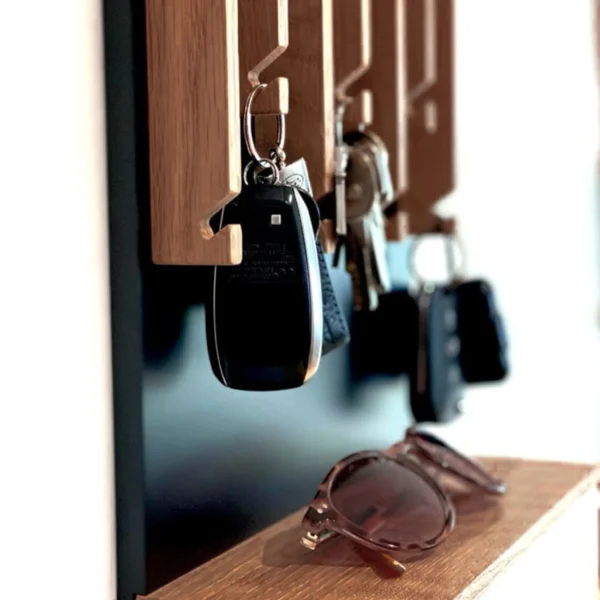Modern Oak & Steel Entryway Organizer & Key Holder