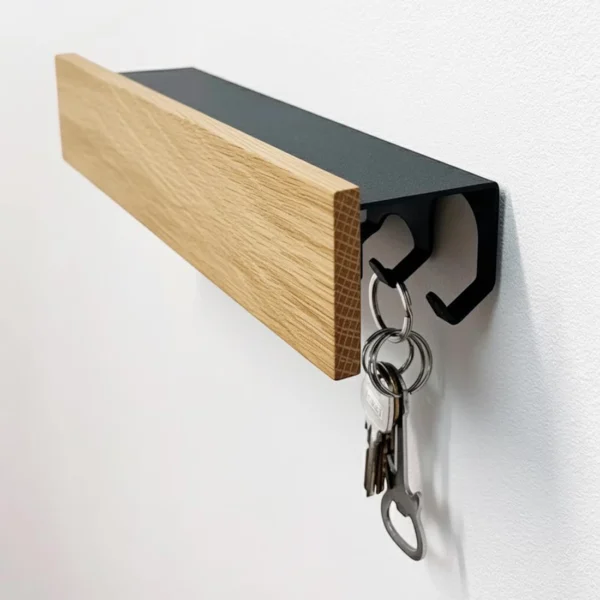 Modern Scandinavian Solid Oak Key Holder & Entryway Organizer