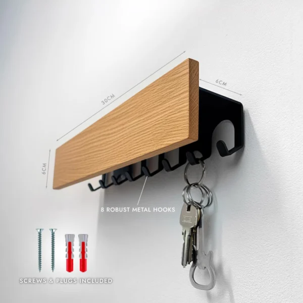 Modern Scandinavian Solid Oak Key Holder & Entryway Organizer
