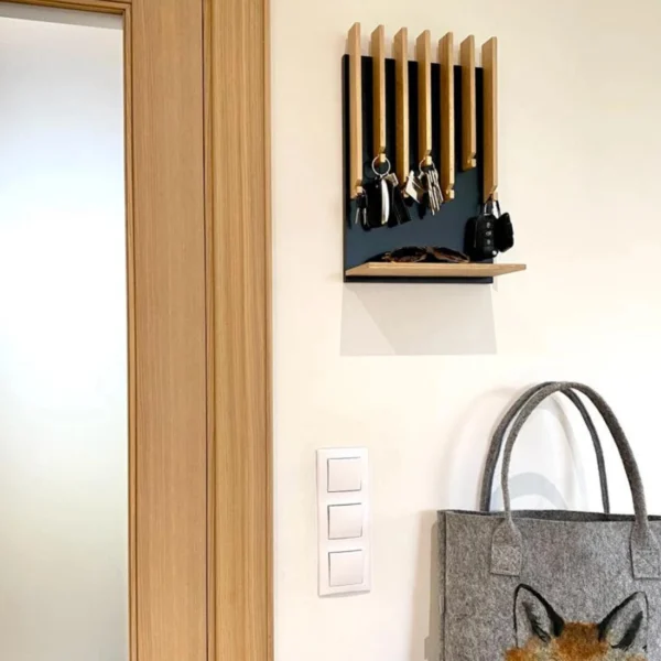 Modern Solid Oak Mail & Key Organizer