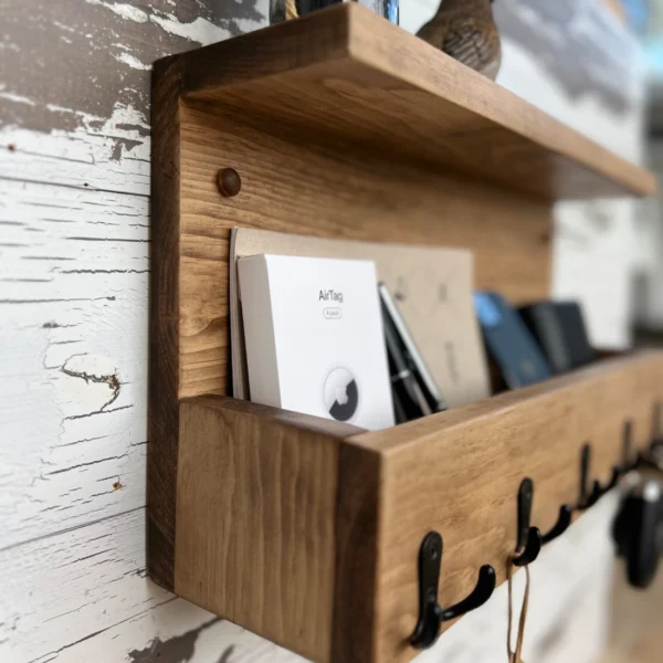 Rustic Farmhouse Key Rack with Mail Shelf