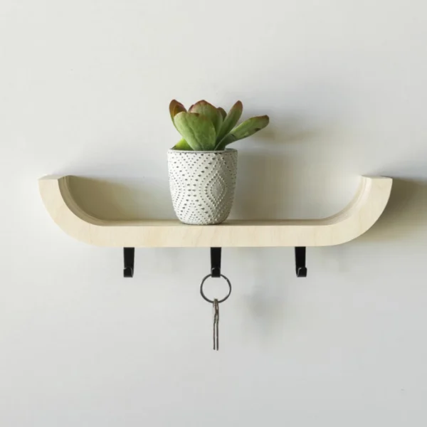 Sculptural Mid-Century Modern Key Holder Shelf - Premium Baltic Birch
