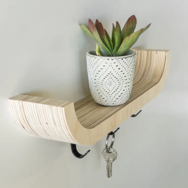 Sculptural Mid-Century Modern Key Holder Shelf - Premium Baltic Birch