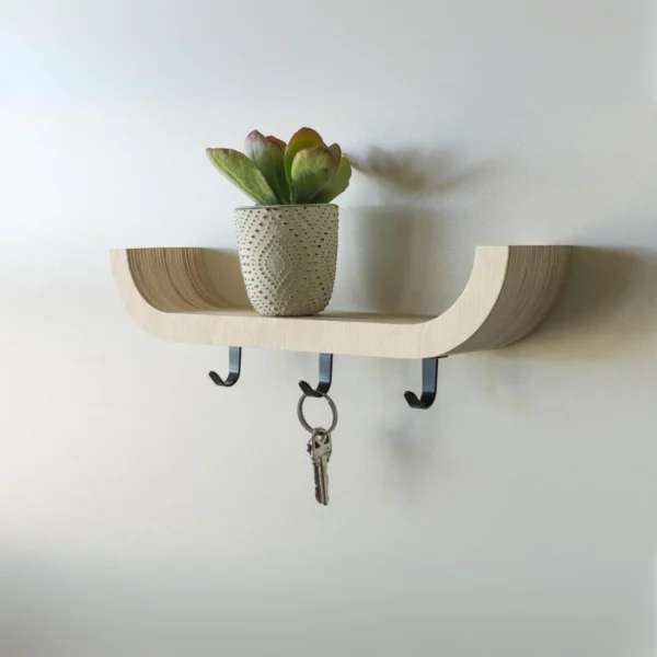 Sculptural Mid-Century Modern Key Holder Shelf - Premium Baltic Birch