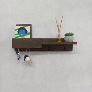 Wooden Wall Organizer - Magnetic Keys, Hooks & Shelf