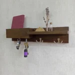 Wooden Wall Organizer - Magnetic Keys, Hooks & Shelf